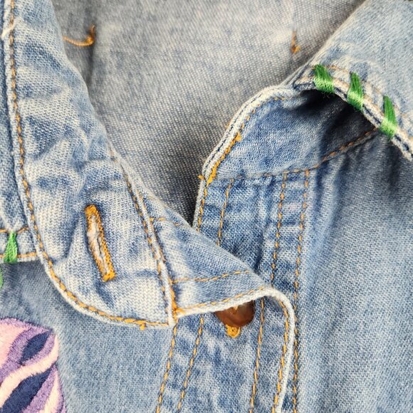 Vintage Denim Shirt Women’s Large Long Sleeves Button Front Floral Embroidered - Picture 9 of 11